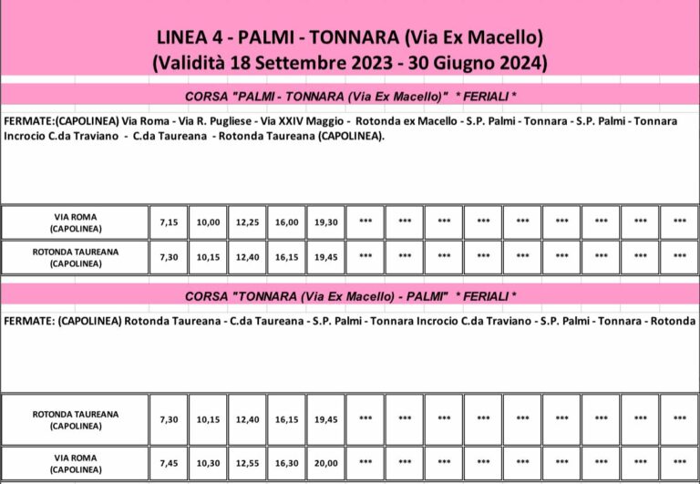 Bus Feriali via Ex Macello Palmi - Tonnara